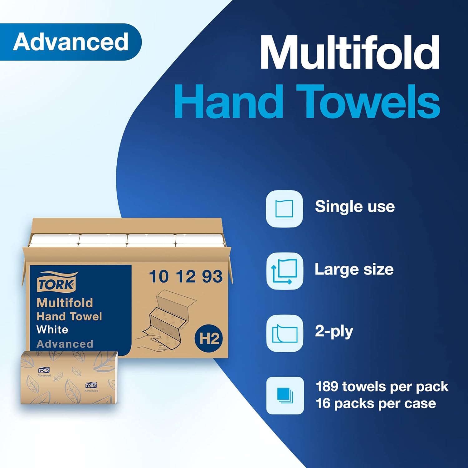 Tork Xpress Soft Multifold Hand Towel White with Grey Leaf Print, Absorbent, 189 Towels Per Pack, 16 Packs