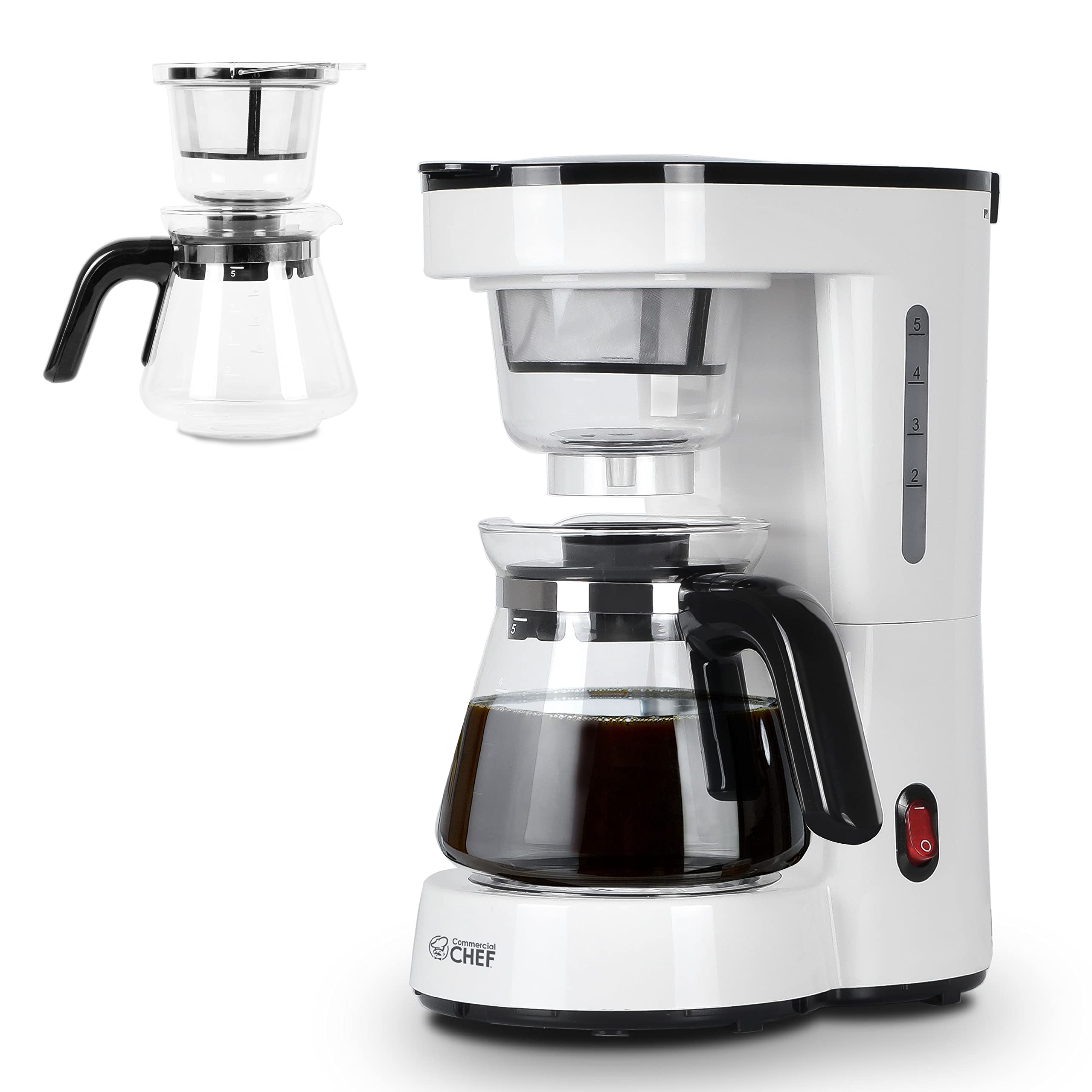 Commercial Chef Drip Coffee Maker with Pour Over Filter, 5 Cup, 0.75L Water Tank, Brews in 6 Minutes