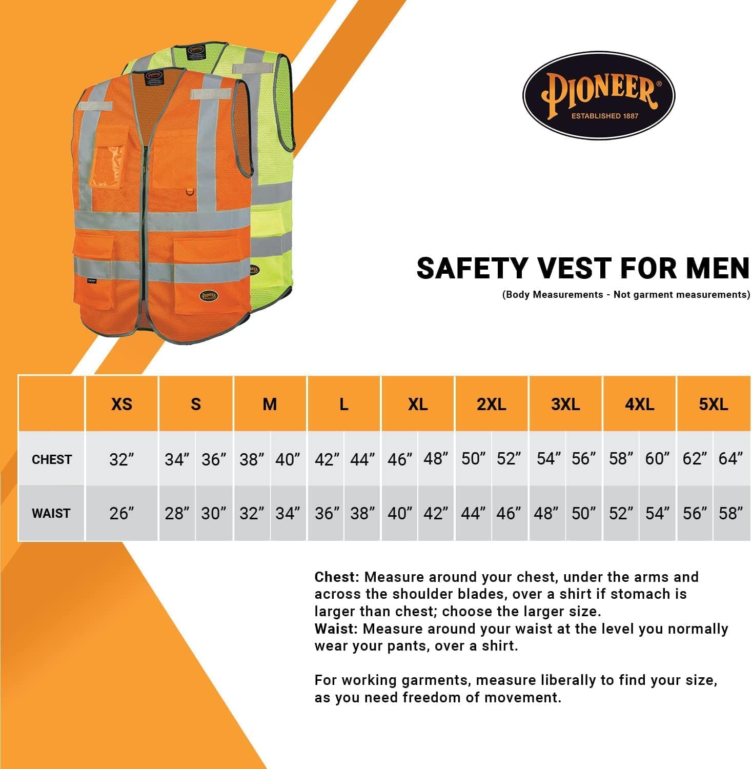PIONEER Hi-Vis Reflective Mesh Safety Vest with 9 Pockets and Zipper