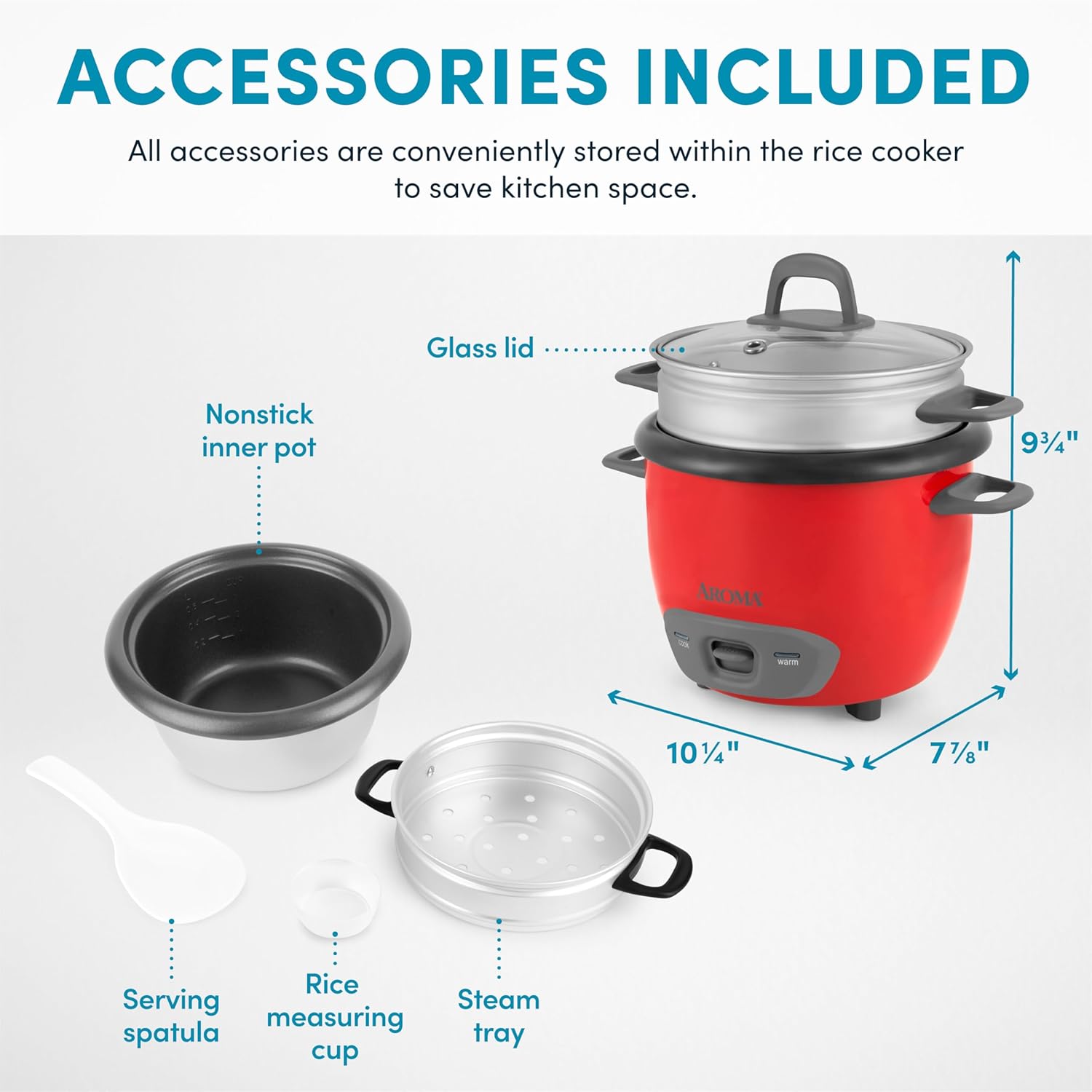 Aroma Housewares ARC-743-1NGR 6-Cup (Cooked) (3-Cup UNCOOKED) Pot Style Rice Cooker and Food Steamer,Red Red Steamer