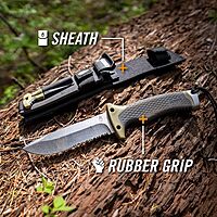 Gerber Gear Ultimate Survival Knife - Fixed Blade Knife with Fire Starter, Sharpener, and Emergency Whistle