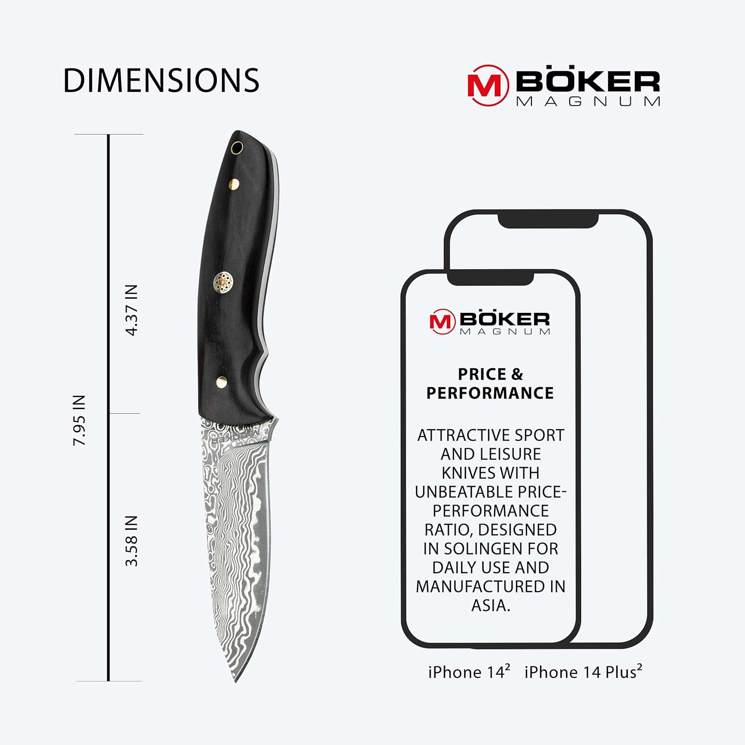 Böker MAGNUM® Vernery Damascus Knife - Hunting knife with leather sheath black