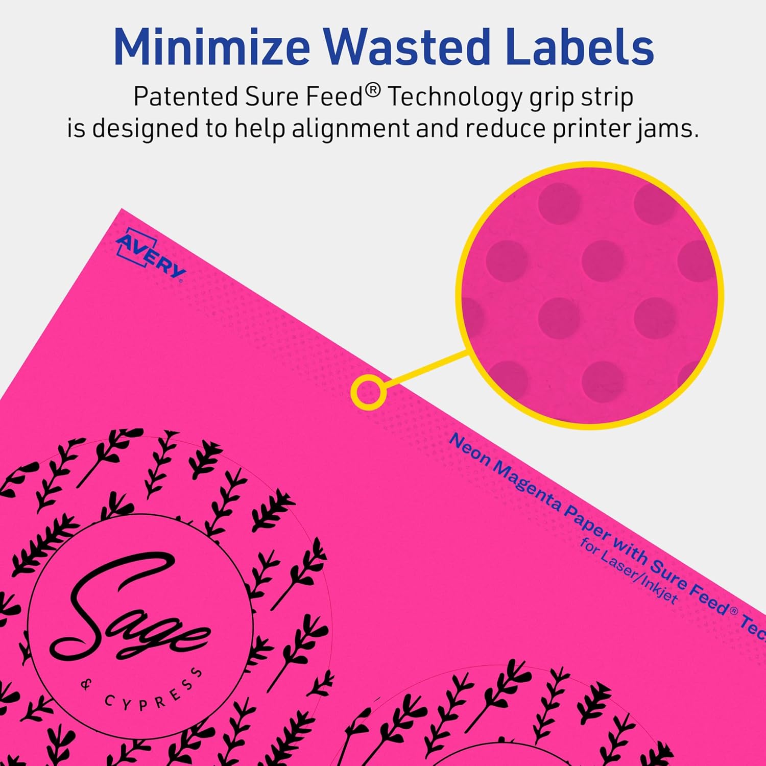 Avery Printable Round Labels, Sure Feed Technology, 3.5" Diameter, Neon Magenta Labels, Print-to-The-Edge