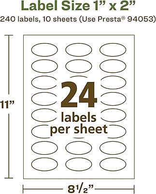 AVERY EcoFriendly Matte White Recycled Oval Labels, 1" x 2", Print-to-The-Edge, Permanent Adhesive, Laser/Inkjet Printable