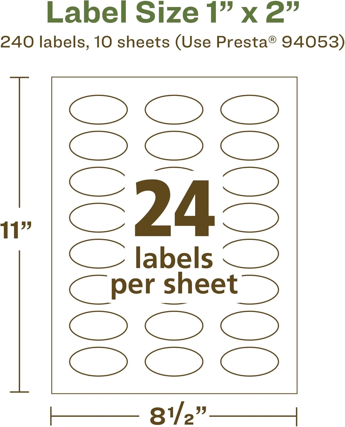 AVERY EcoFriendly Matte White Recycled Oval Labels, 1" x 2", Print-to-The-Edge, Permanent Adhesive, Laser/Inkjet Printable