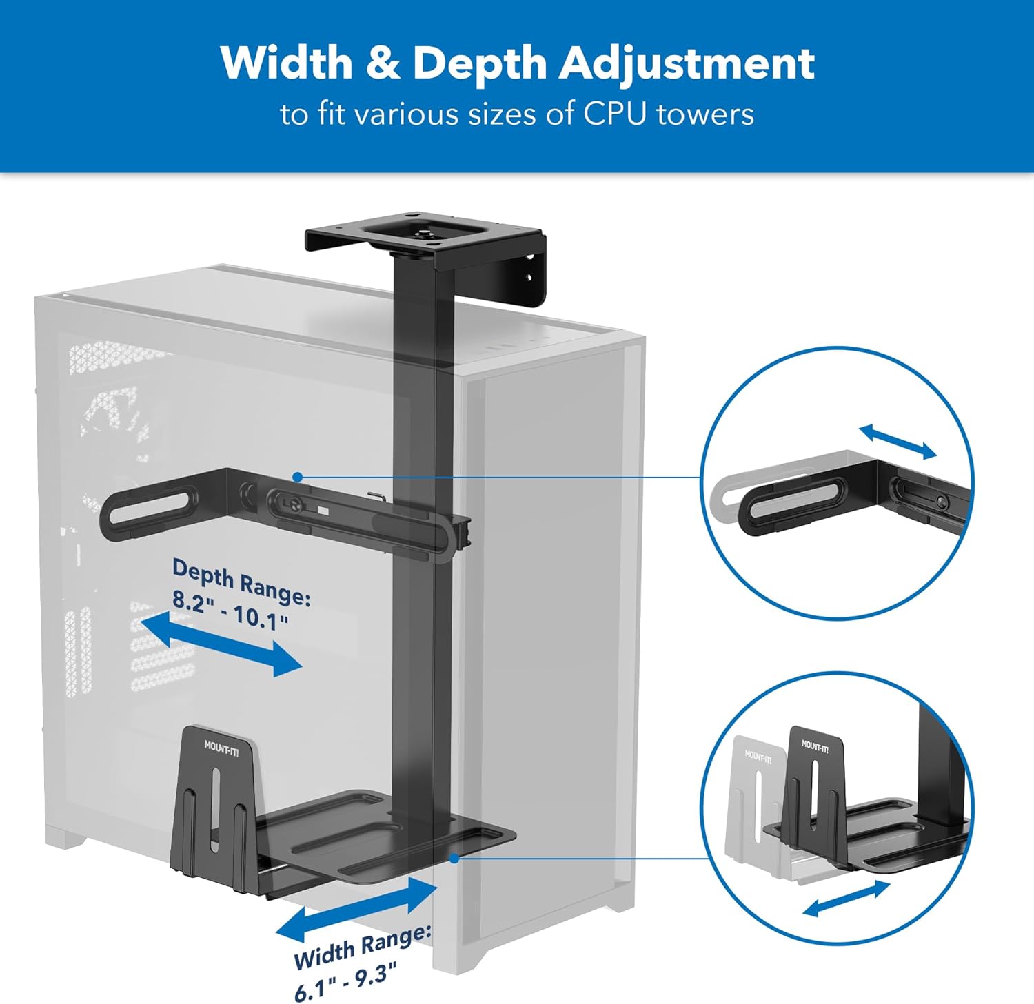 Mount-It! CPU Under Desk Mount Bracket, Rotating Heavy Duty Computer Tower Wall Mount, 360° Swivel Easy Cable Access