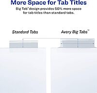 Avery Big Tab Insertable Dividers for 3 Ring Binders, 8-Tab Set, White Paper, Clear Tabs, 1 Binder Divider Set (11124) 1 Set 1 Set