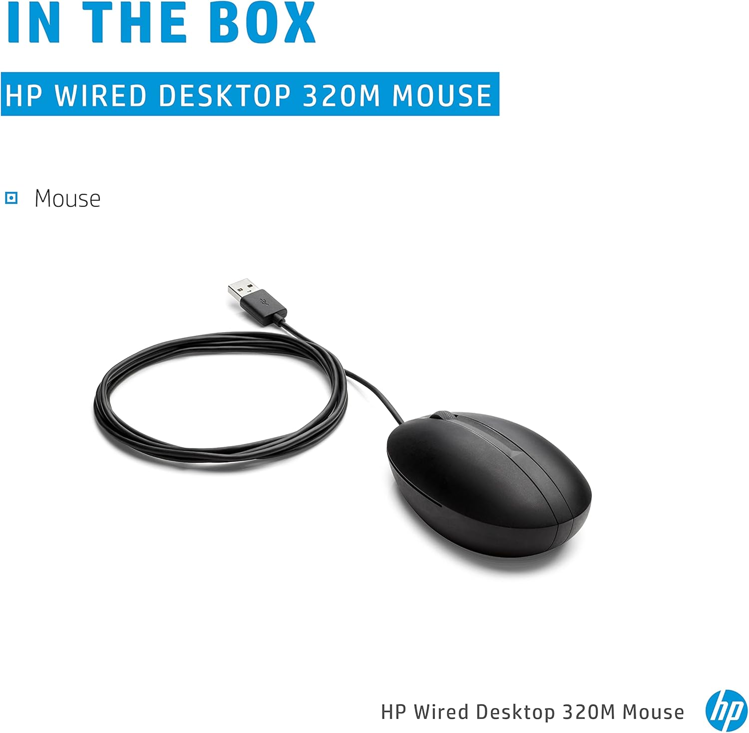 HP Wired Desktop 320M Mouse - Optical - Cable - USB - 1000 dpi - Scroll Wheel - 3 Button(s) - Symmetrical