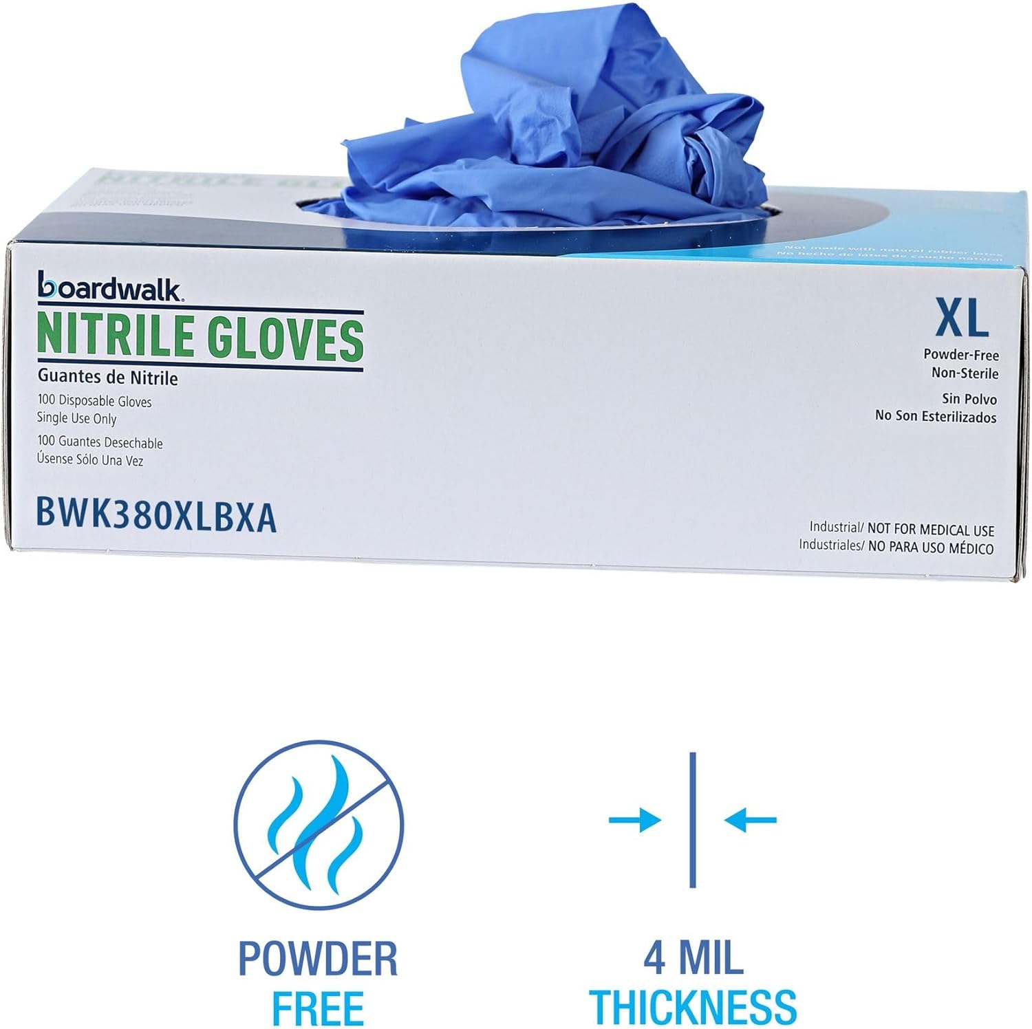 Boardwalk Disposable General-Purpose Powder-Free Nitrile Gloves, X-Large, Blue, 4mil, Box Of 100 Gloves