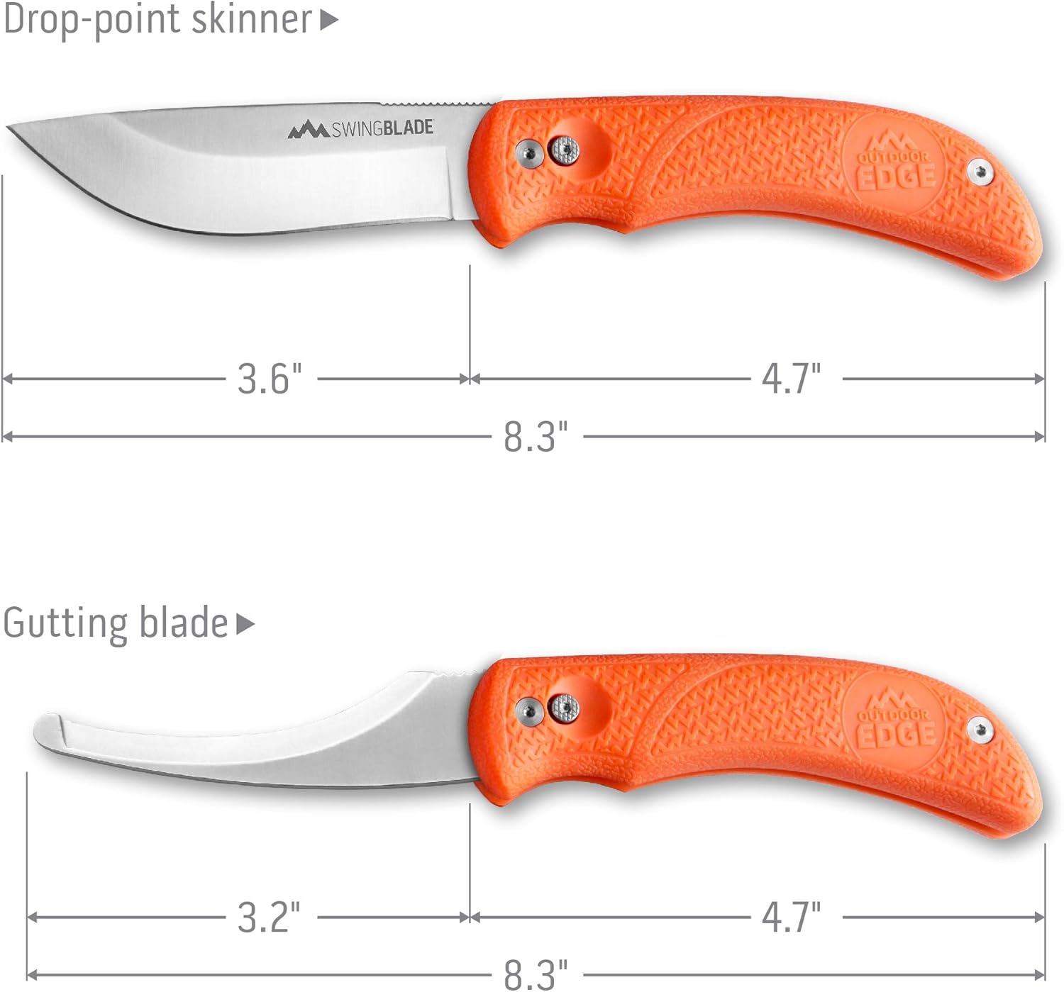 Outdoor Edge Swingblaze Double Blade Hunting Knife with Rotating Skinning & Gutting Blades, Nylon Sheath, (Blaze Orange