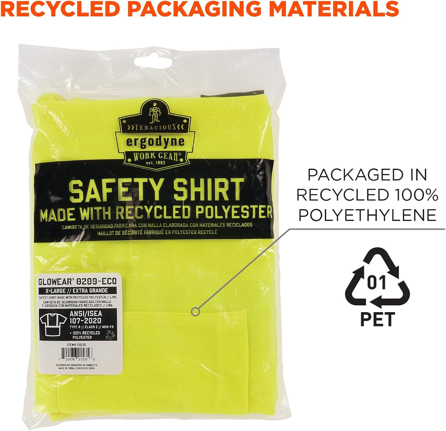 ERGODYNE GloWear 8289-ECO Recycled Hi-Vis T-Shirt Type R Class 2