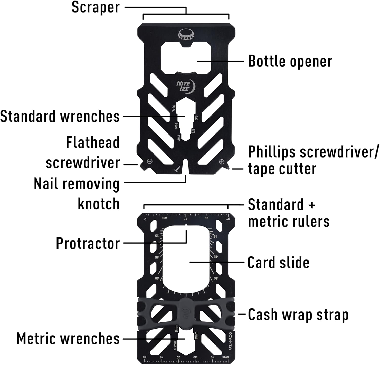 Nite Ize Financial Tool RFID Blocking Wallet - Stainless Steel 10-in-1 Dual-Plated Multi-Tool Wallet