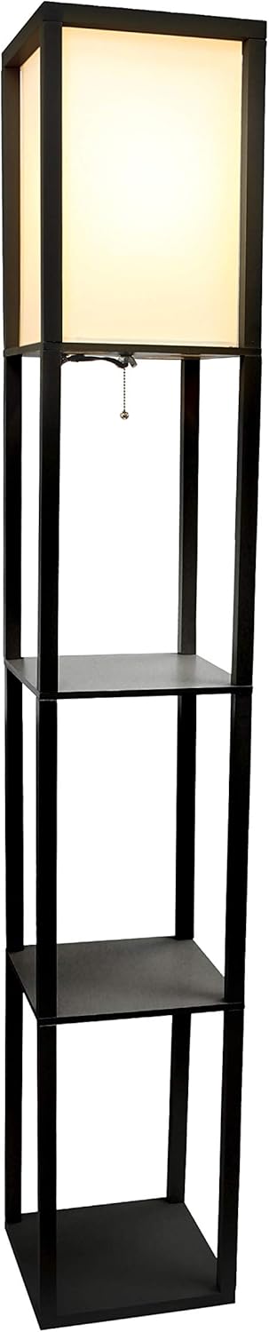 SIMPLE DESIGNS LF1014 3-Shelf Floor Lamp Linen Shade