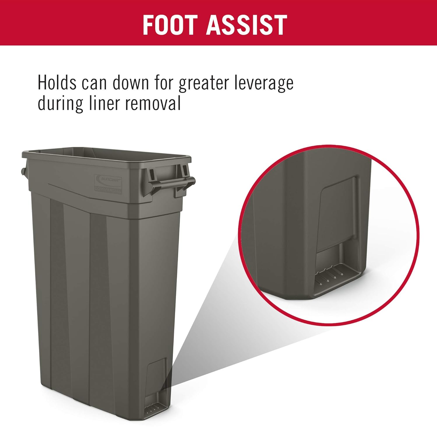 Suncast Commercial TCNH2030BK Narrow Trash Can With Handles, 30.00" Height x 11.08" Width, 23 gal Capacity, Black