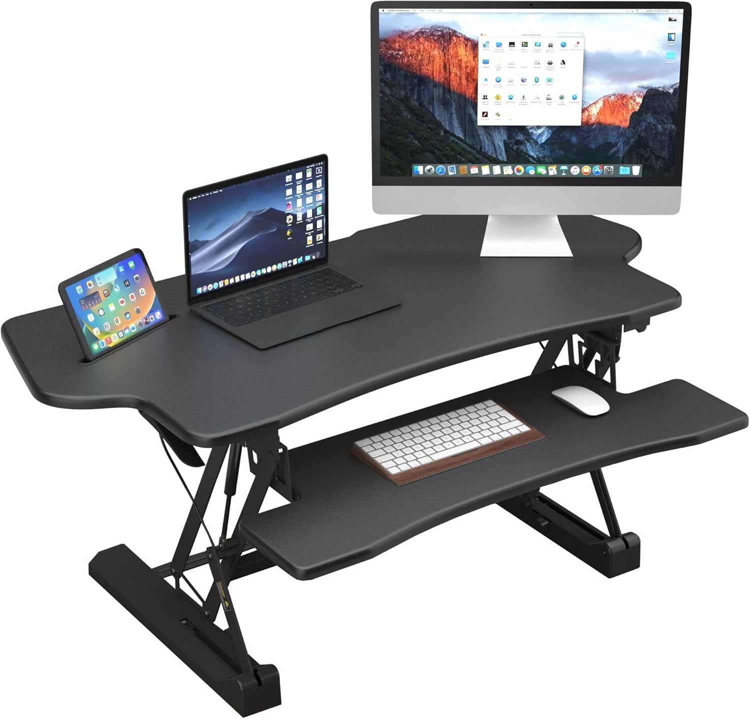 Mount-It! Height Adjustable Standing Desk Converter, Extra Large 48” Wide Tabletop for Dual Monitors