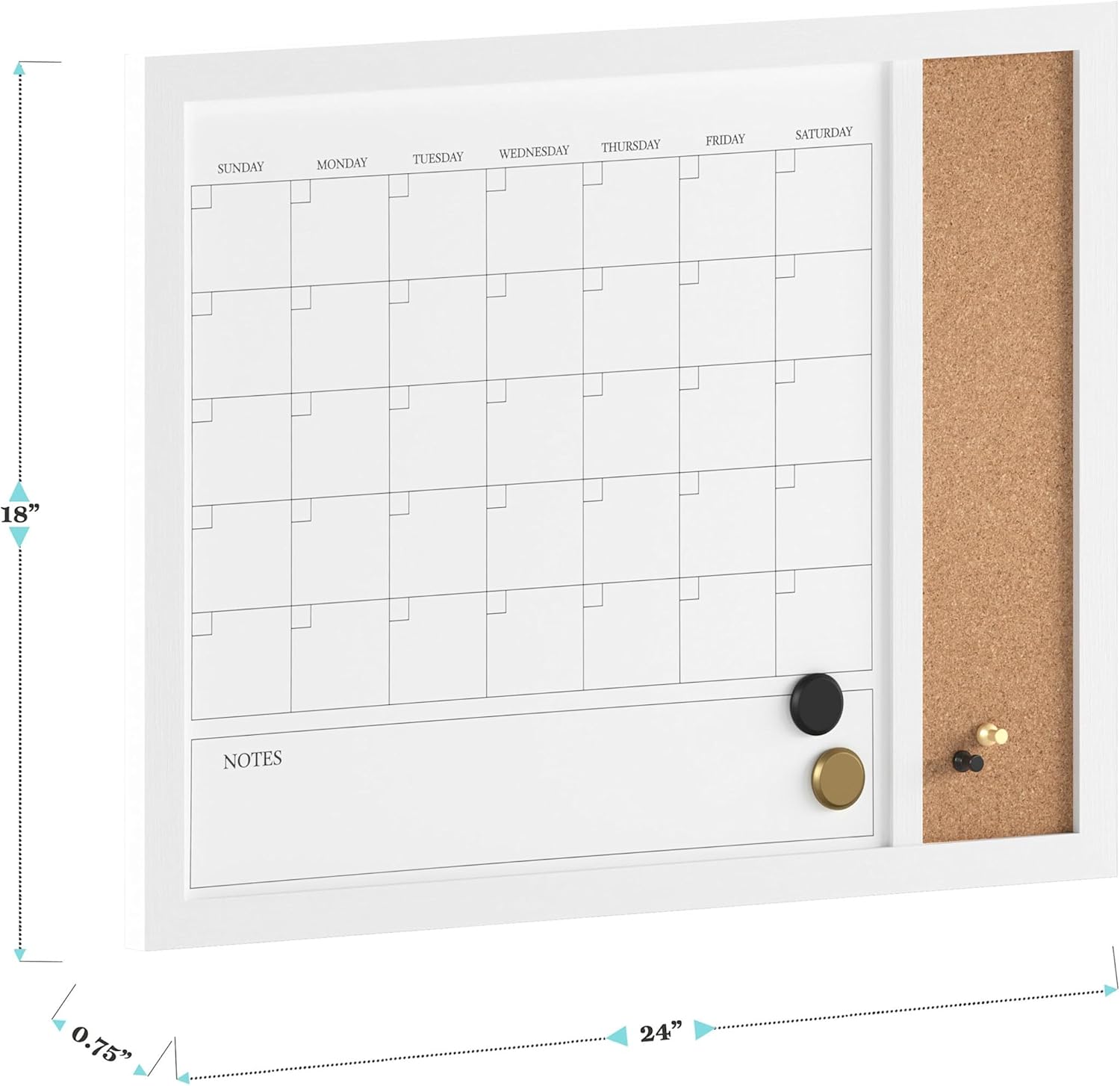 Martha Stewart Everette Magnetic Dry-Erase Monthly Calendar And Cork Board Combo, 18 x 24 in