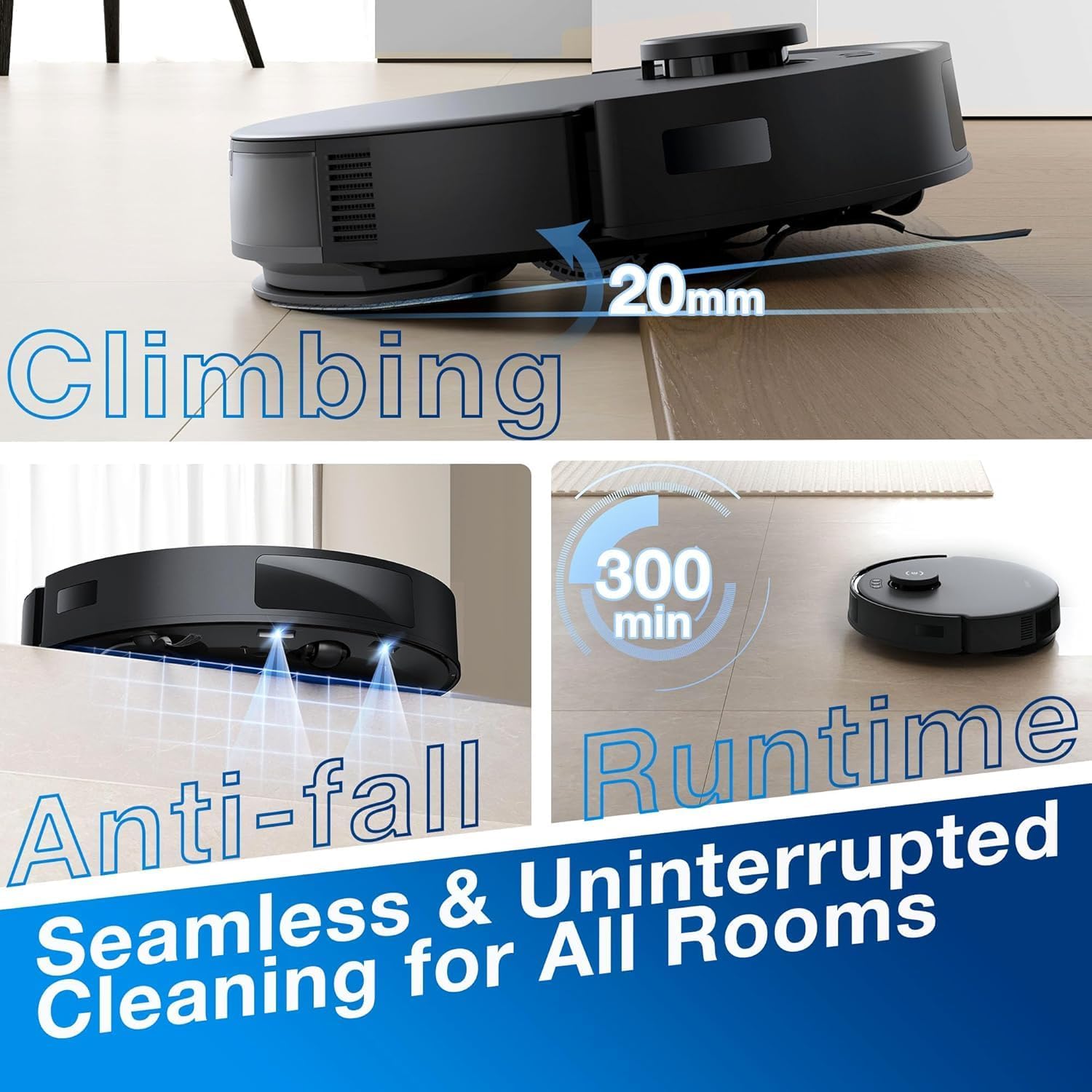 Ecovacs DEEBOT N20 PRO Robot Vacuum Cleaner - 8000Pa Suction, 300min Runtime - Black