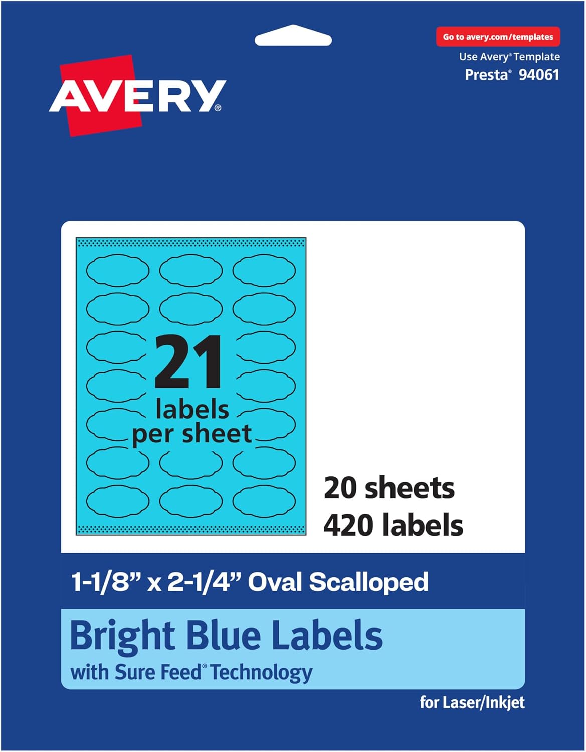 Avery Printable Oval Scalloped Labels, Sure Feed, Print-to-the-Edge, Laser/Inkjet Printable