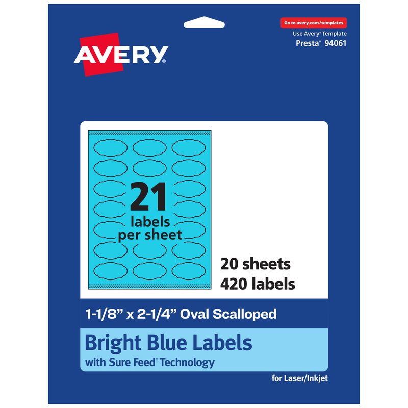 Avery Printable Oval Scalloped Labels, Sure Feed, Print-to-the-Edge, Laser/Inkjet Printable