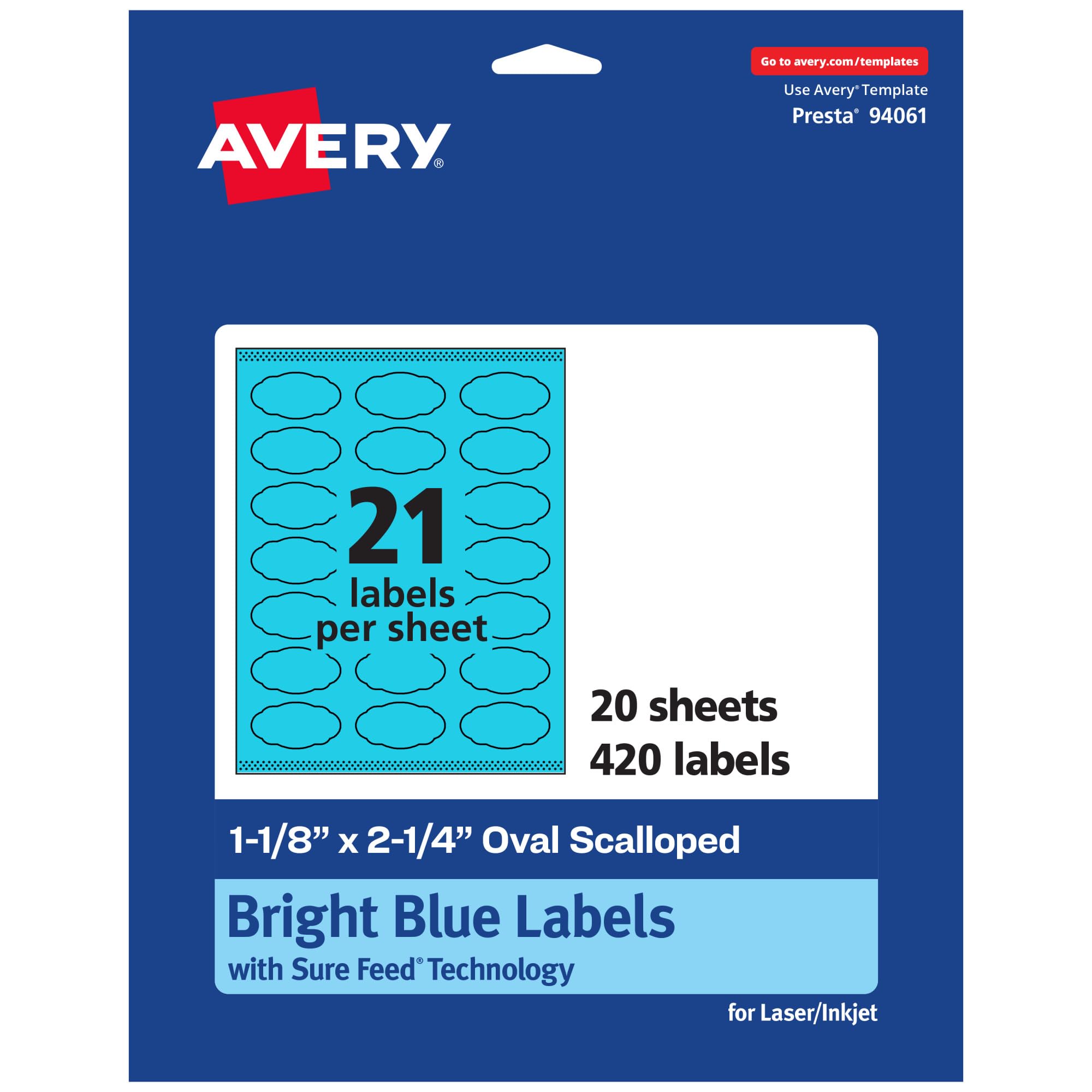 Avery Printable Oval Scalloped Labels, Sure Feed, Print-to-the-Edge, Laser/Inkjet Printable