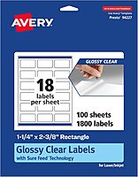 Avery Glossy Clear Rectangle Labels, Sure Feed Technology, 1-1/4" x 2-3/8"