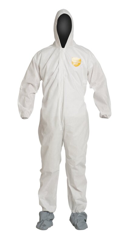DuPont ProShield 10 Disposable Protective Coverall with Elastic Cuff, Standard Fit Hood and Attached Skid-Resistant Boots