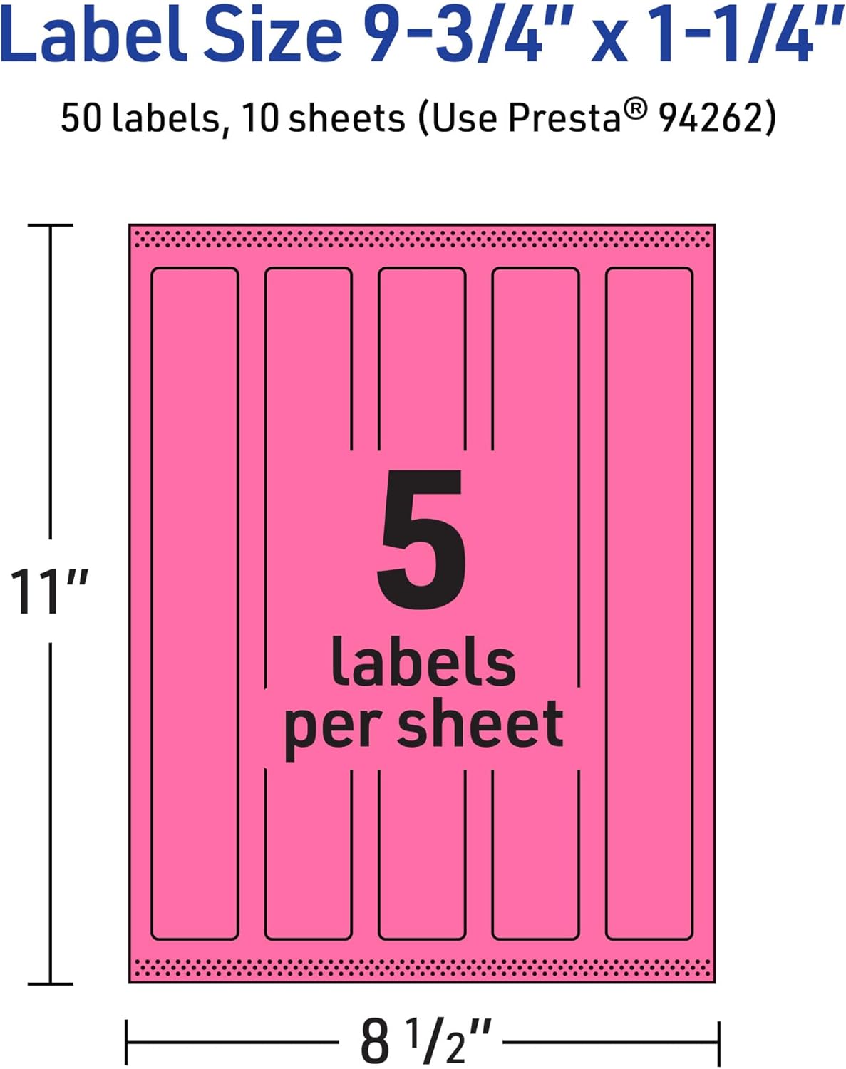 AVERY Printable Rectangle Labels, Sure Feed Technology, 9.75" x 1.25", Bright Pink