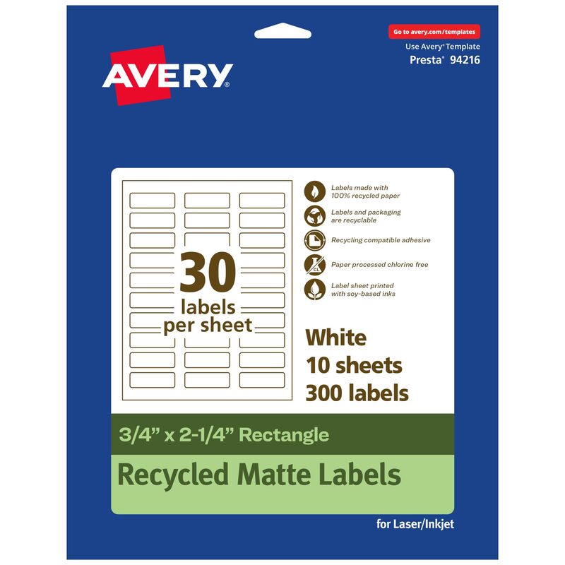 Avery EcoFriendly Matte White Recycled Rectangle Labels 0.75" x 2.25"