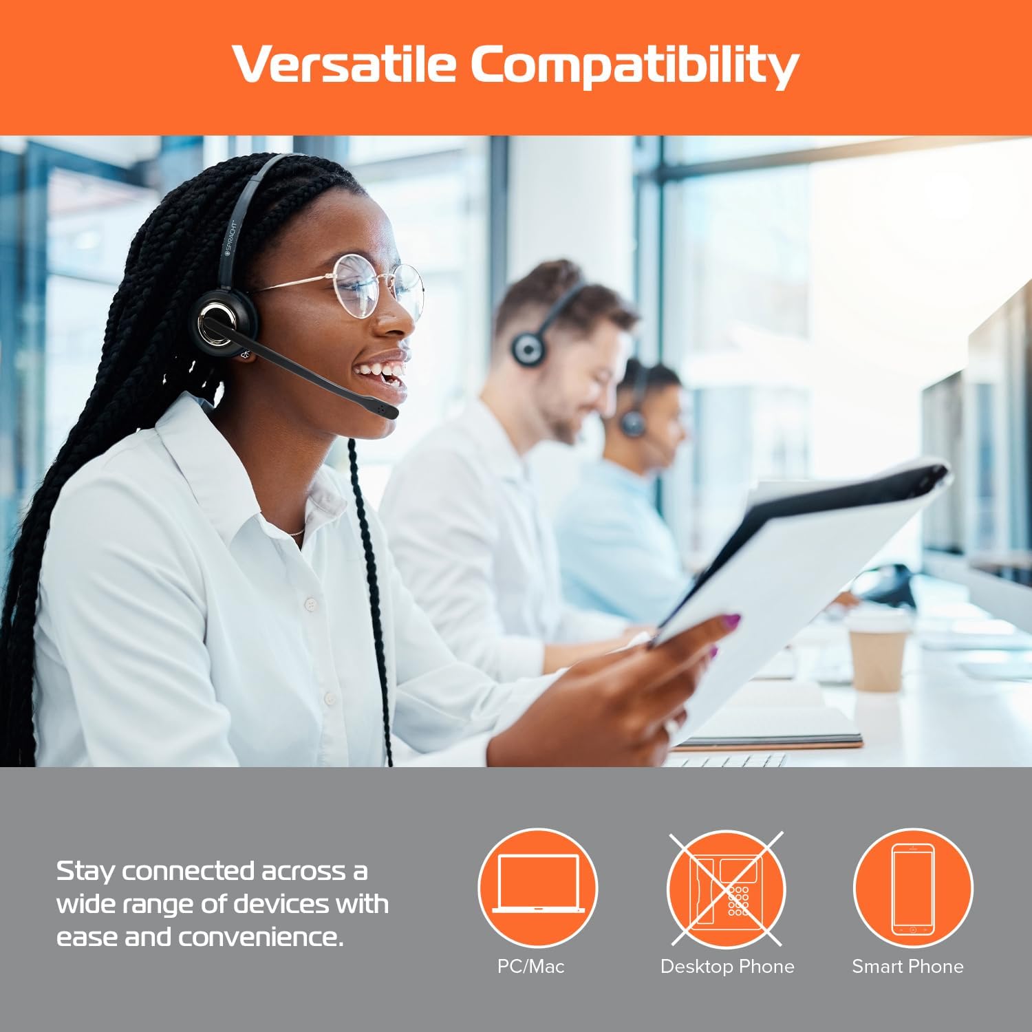Spracht HS-2050 Single Ear Wireless Bluetooth Headset with Base Station | Noise Cancelling Headphones with Microphone for Pc