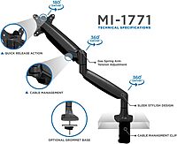 Mount-It! Single Monitor Arm Desk Mount | Gas Spring Monitor Arm | Full Motion Articulating Height Adjustable | Fits 21 22