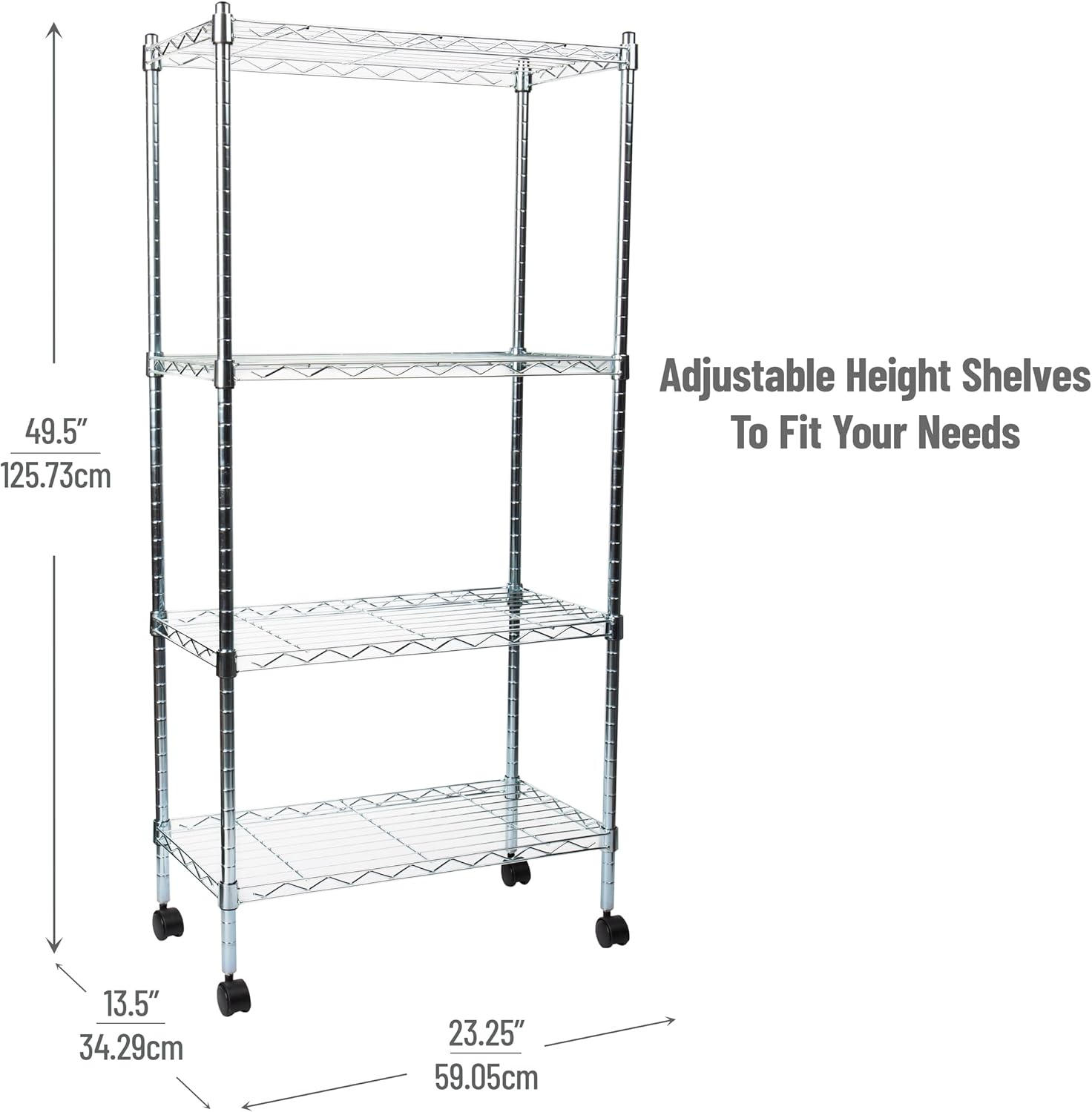 MIND READER 4-Tier Adjustable Metal Storage Shelf, Chrome