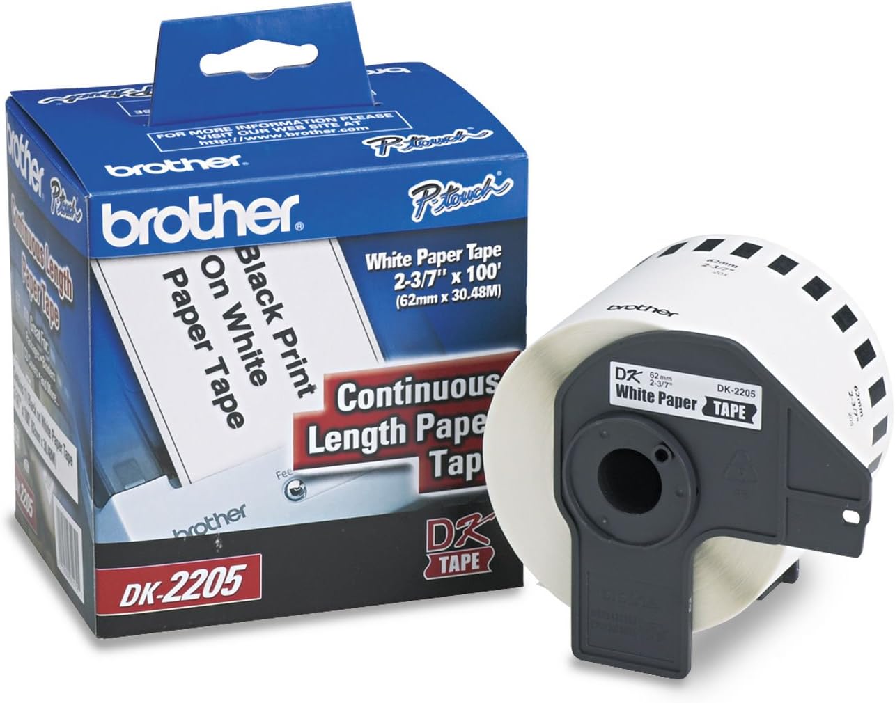 Brother DK2205 Continuous Paper Label Tape, 2-2/5-Inch x 100 ft Roll, White