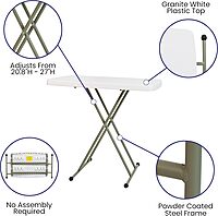 Flash Furniture Elon Folding Table - Granite White - Height Adjustable - 30 Inch - TV Tray - Commercial Grade Laptop Table 30"