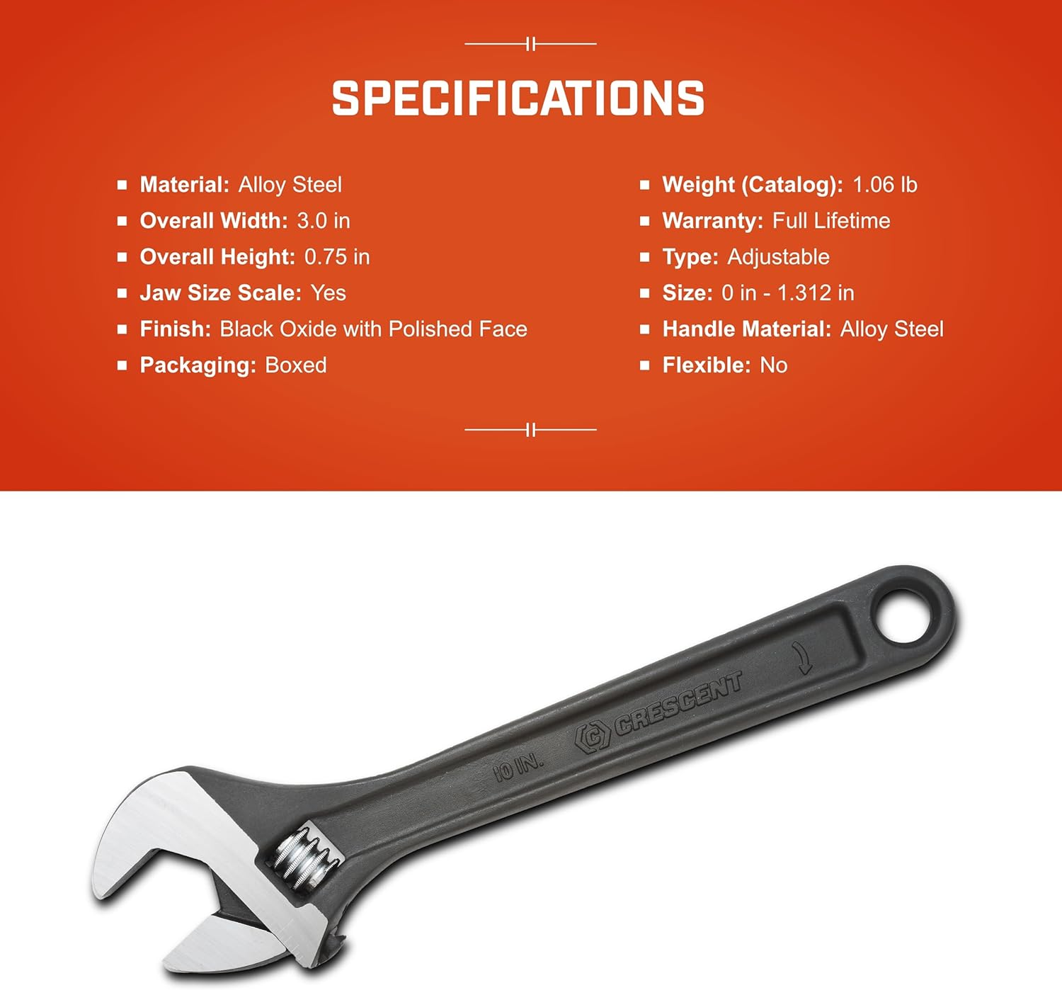 Crescent 10" Adjustable Black Oxide Wrench, Boxed - AT210BK
