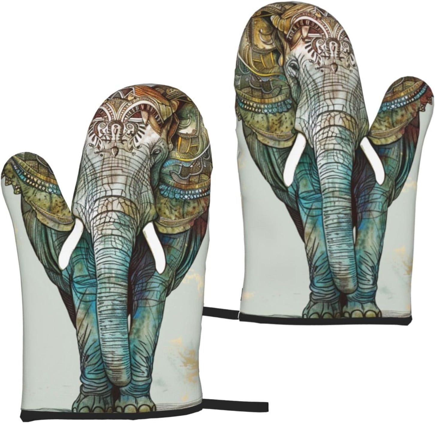 Elephant Print Printed Oven Mitts 2pcs - Heat Resistant Waterproof Fabric Oven Gloves for Kitchen, Baking