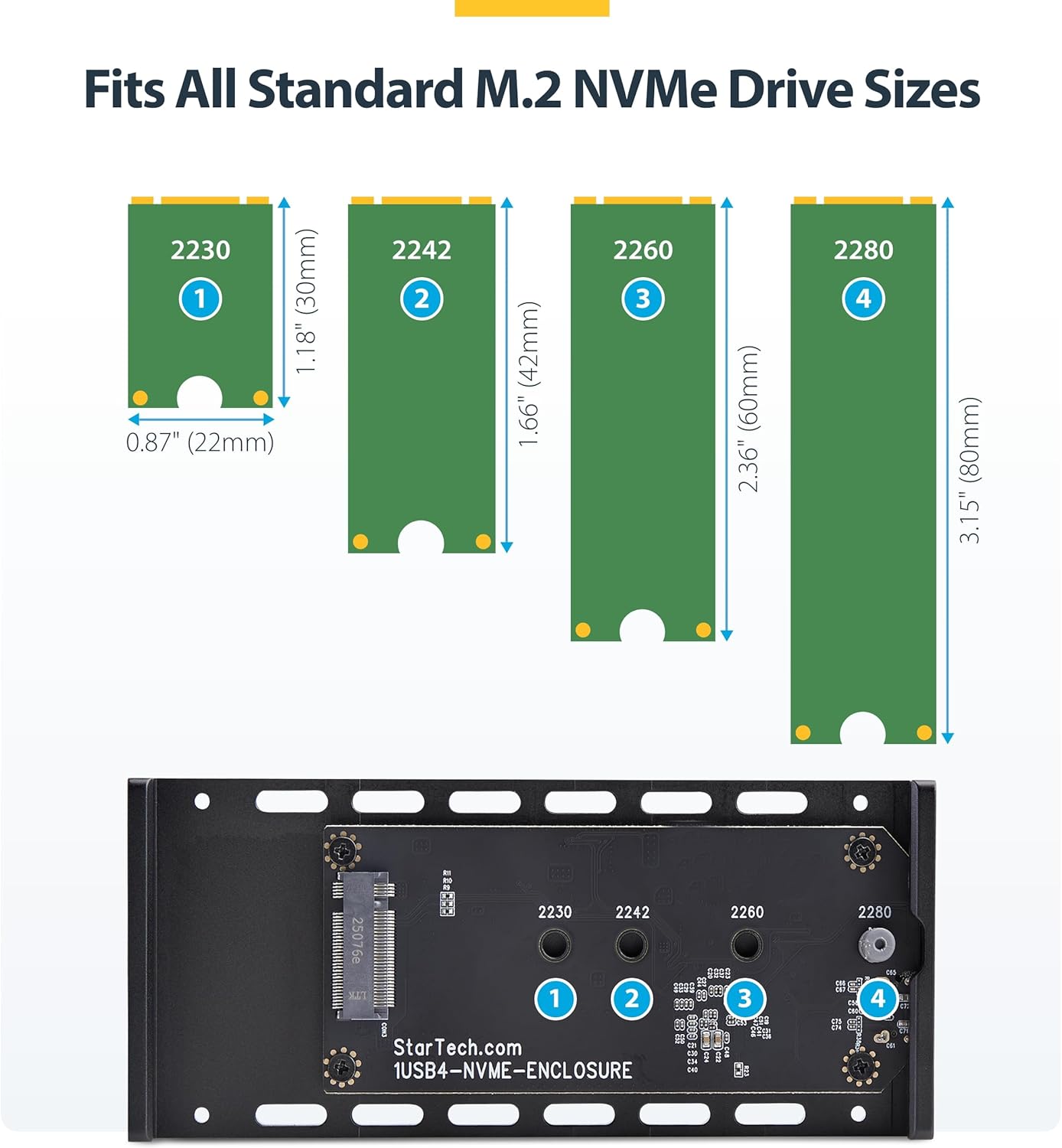 StarTech.com USB4 M.2 NVMe Enclosure, 40Gbps, External USB-C/Thunderbolt NVMe SSD Enclosure, Aluminum Heatsink Case