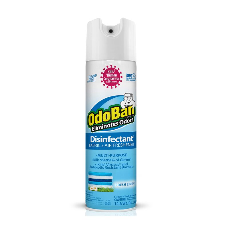 OdoBan Ready-to-Use 360-Degree Continuous Spray Disinfectant & Harsh Aroma Eliminator, Fresh Linen, 14.6 Ounces