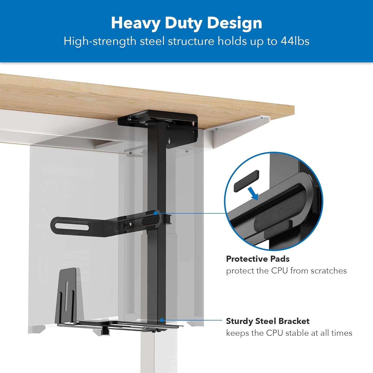 Mount-It! CPU Under Desk Mount Bracket, Rotating Heavy Duty Computer Tower Wall Mount, 360° Swivel Easy Cable Access
