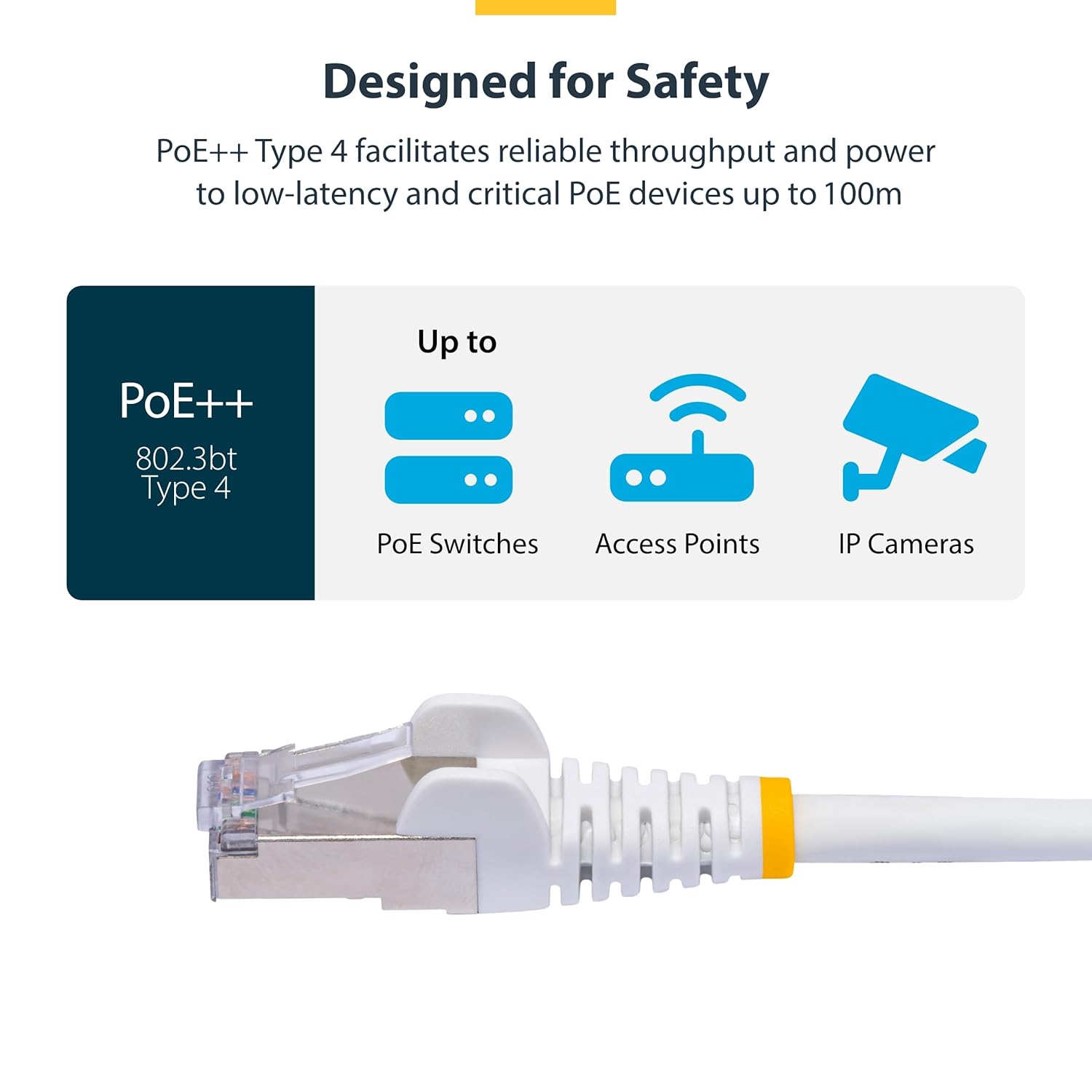 StarTech.com 6in White CAT8 Ethernet Cable, Snagless RJ45, 25G/40G, 2000MHz, 100W PoE++, S/FTP, 26AWG Pure Bare Copper, LSZH