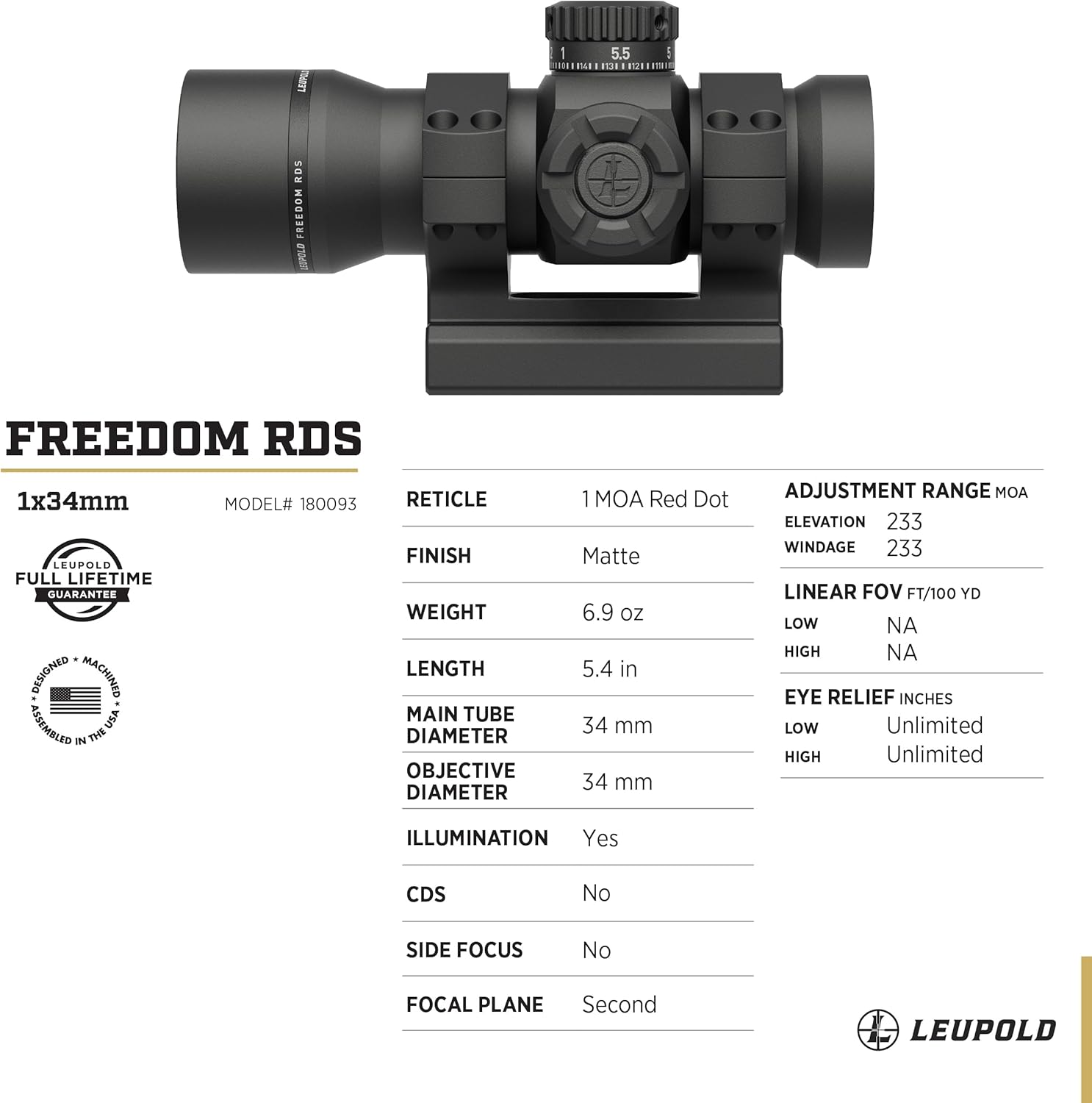 LEUPOLD Freedom RDS Red Dot Sight, 1.0 MOA