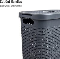 Mind Reader 40L Slim Laundry Hamper with Lid, Wicker-Style Plastic