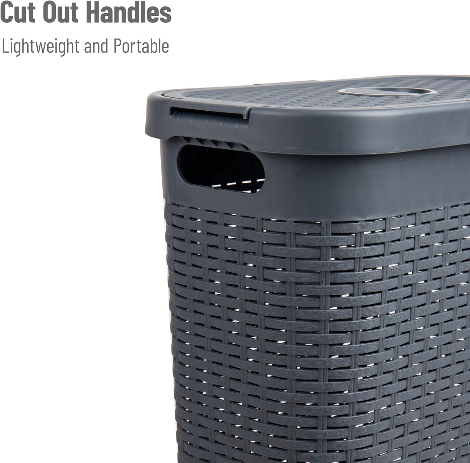 Mind Reader 40L Slim Laundry Hamper with Lid, Wicker-Style Plastic