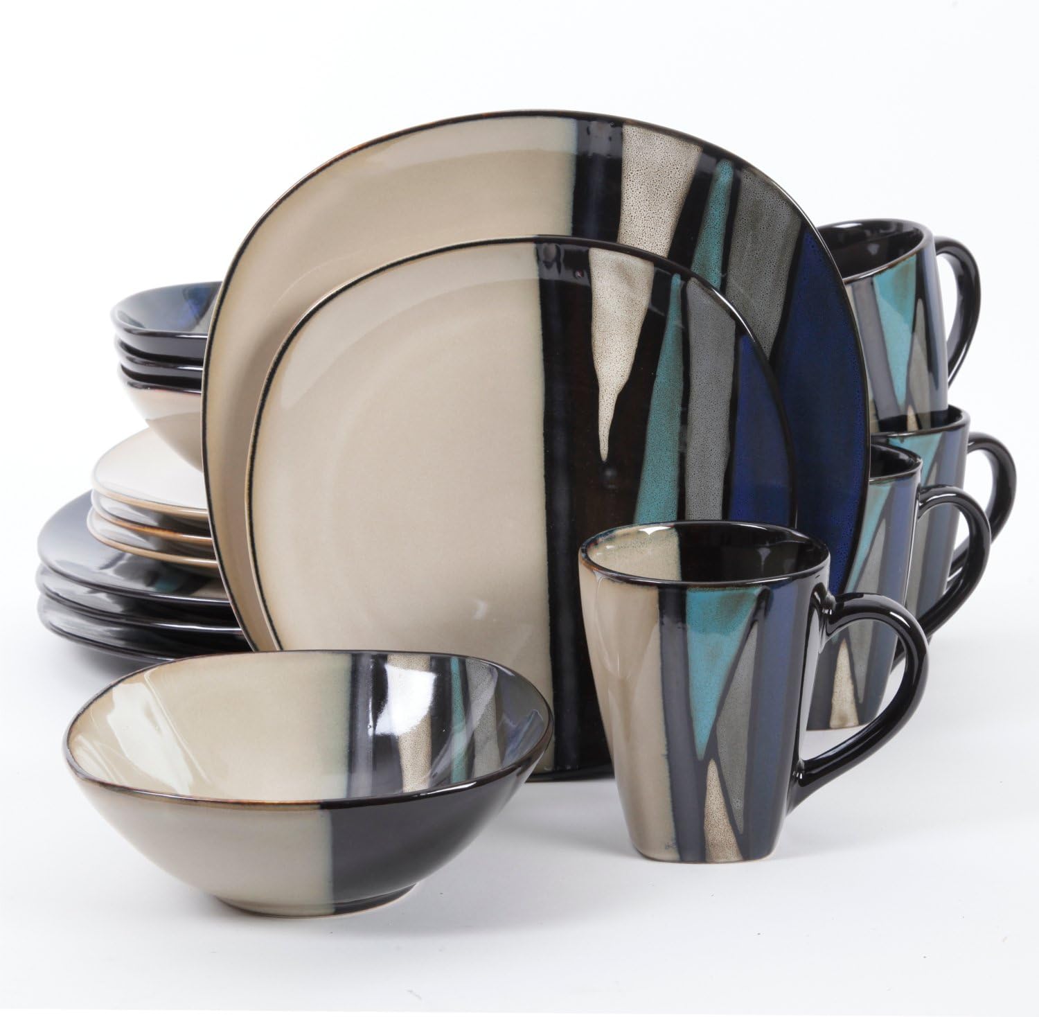 Gibson Elite Althea Reactive Dinnerware Set, Teal, Service for 4 (16pc)