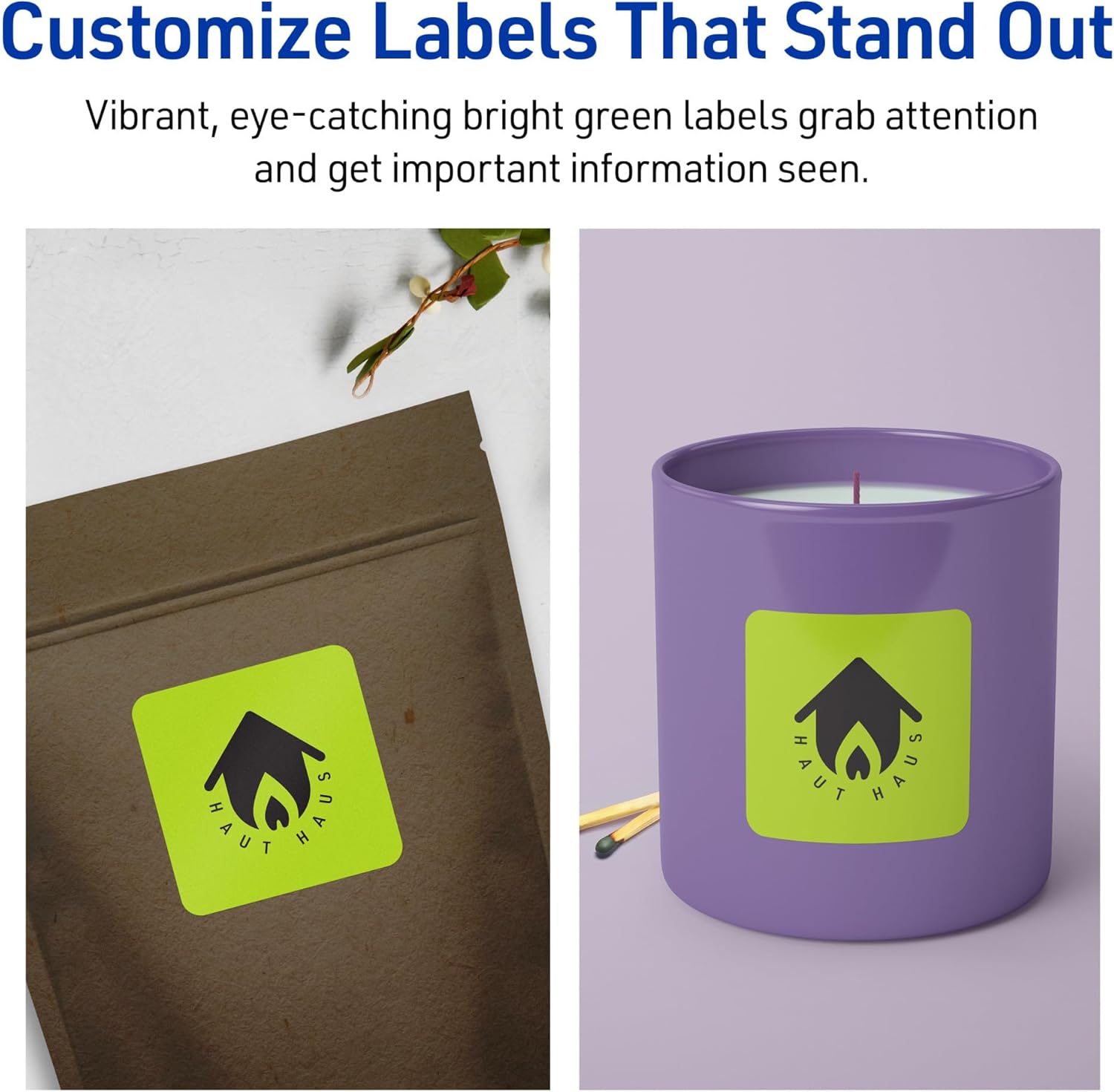 Avery Printable Square Labels, Sure Feed Technology, 2-1/8" x 2-1/8", Bright Green Labels, Print-to-The-Edge, Laser/Inkjet Printable, 120 Total, Great for Jars and Packaging 120 labels