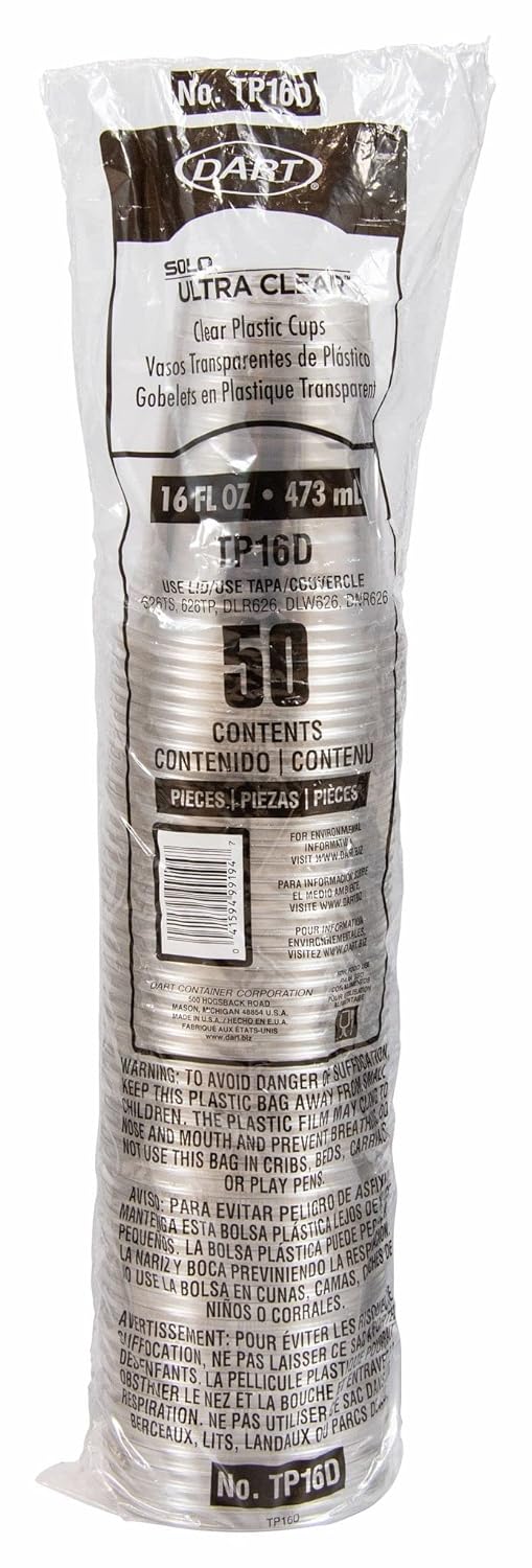 Solo Ultra Clear 16 Oz Plastic Cold Cup, TP16D (1,000 Count) 1000 Count (Pack of 1) Plastic Cup