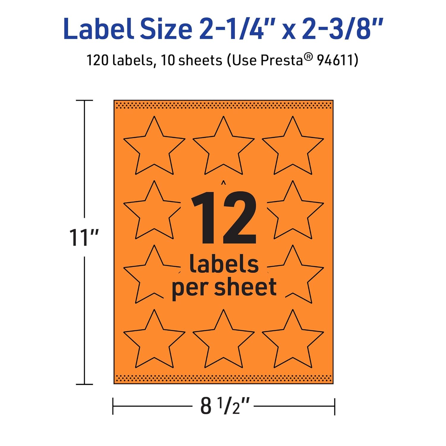AVERY Printable Star Labels with Sure Feed Technology - Bright Orange