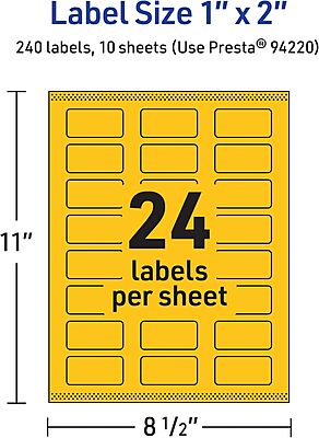 AVERY Printable Rectangle Labels, Sure Feed Technology, 1" x 2", Bright Yellow