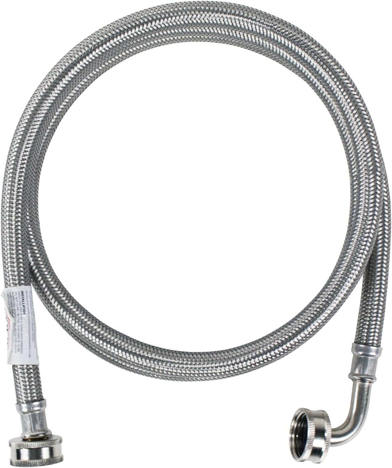 Certified Appliance Accessories Washing Machine Hose, 6 Feet, PVC Core with Premium Braided Stainless Steel, silver/pewter