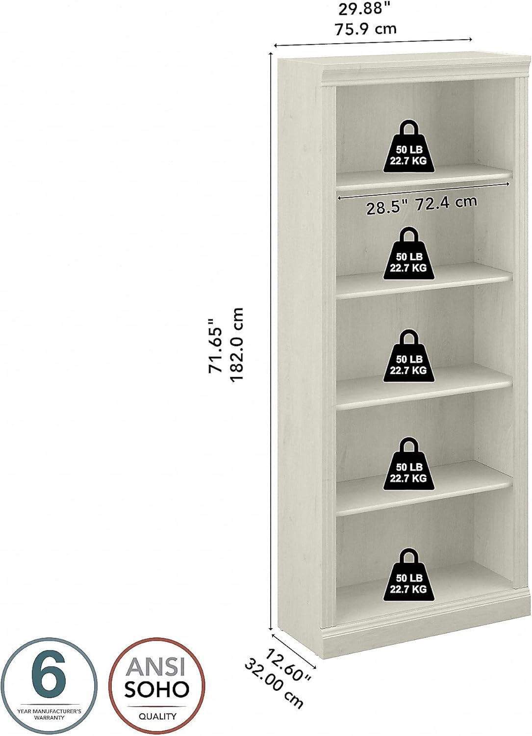 BUSH FURNITURE Saratoga Tall 5 Shelf Bookcase