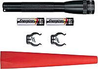 MAGLITE Safety Pack - MINI MAG 2-Cell AA LED Flashlight, Black, Compact, IP2201G – Wand, Red